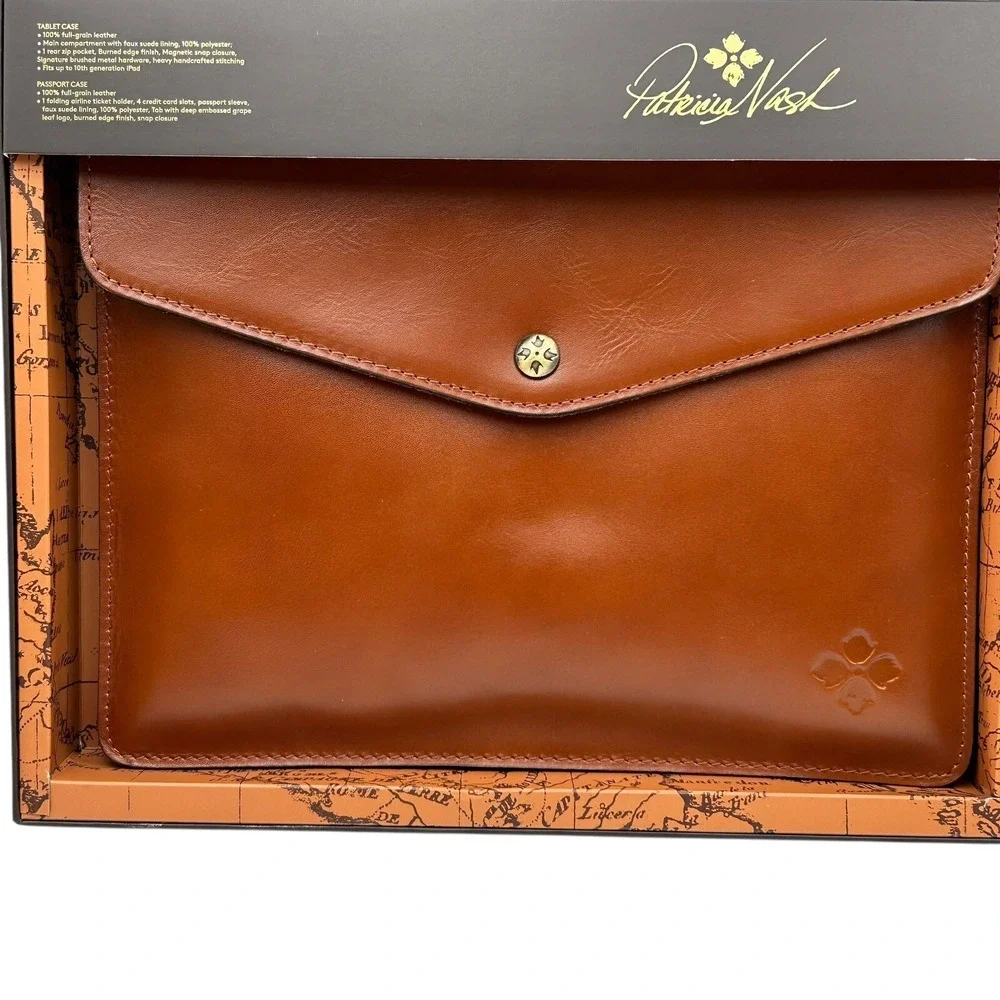 Patricia Nash Leather Tablet Holder & Passport Case Gift Set Brown Matching‎ Set